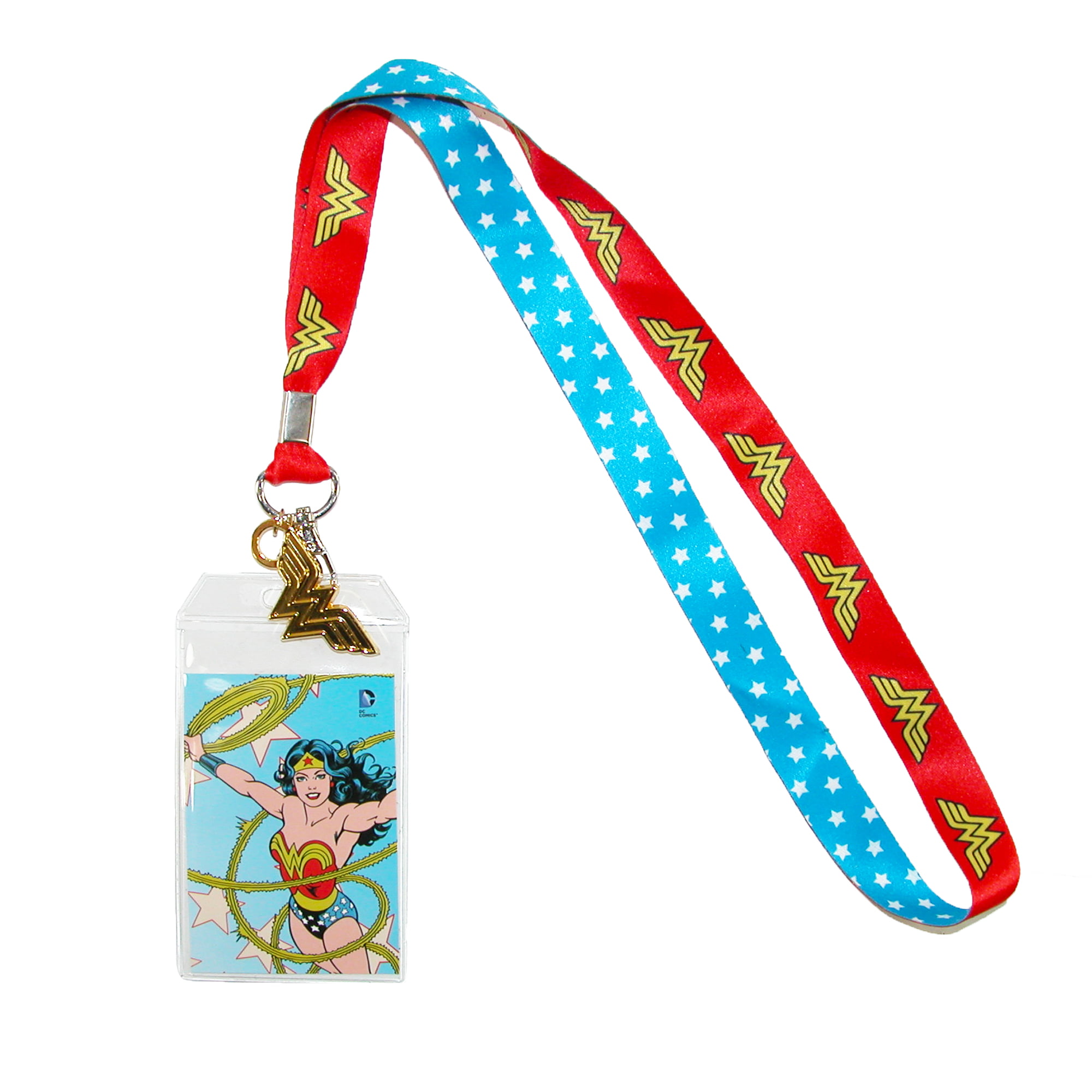 Wonder Woman Lanyard with Metal Charm and Clear ID Holder