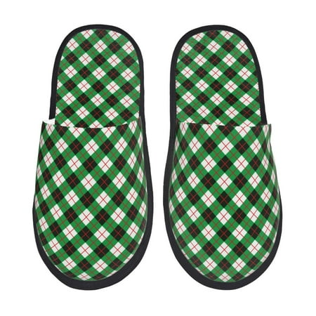 Balery Green Argyle Plaid Slient Indoor Furry Fleece Comfort House Shoes Soft Non-Slip Home Shoes Cotton slippers House Slippers-- Medium