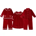 thumbnail image 5 of Pijamas de terciopelo de invierno a juego para hermanos de Ruffkids, pijamas para niños, ropa de bebé para la familia, ropa de estar por casa, conjuntos de pijamas navideños rojos para niños y niñas, 5 of 5