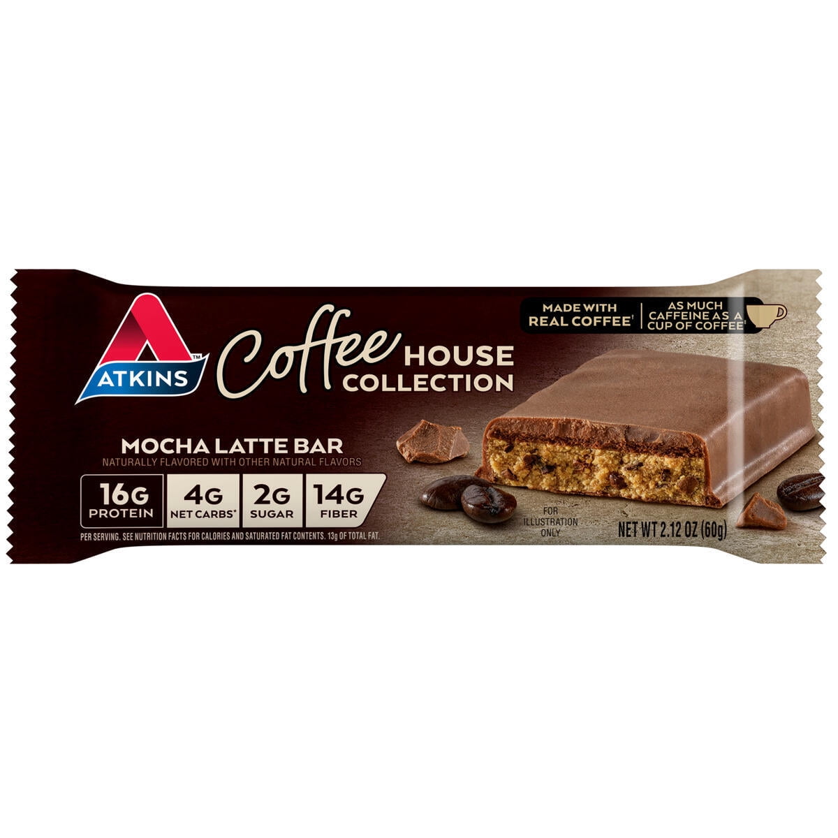 (3 pack) Atkins Coffee House Collection Protein Bar, Mocha Latte, High Protein, High Fiber, 5 Count