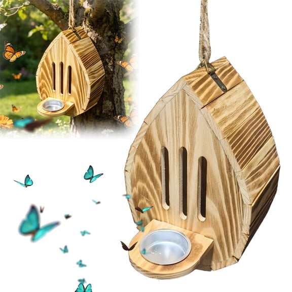 DUOYOU Teardrop Wooden Butterfly House Habitat Feeder Outdoor Garden Yard Decor Shelter