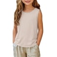 thumbnail image 3 of Eltusu Girls Tank Tops, Comfort Crew Neck Summer Cotton Sleeveless T-Shirts Khaki Size 9-10 T, 3 of 6