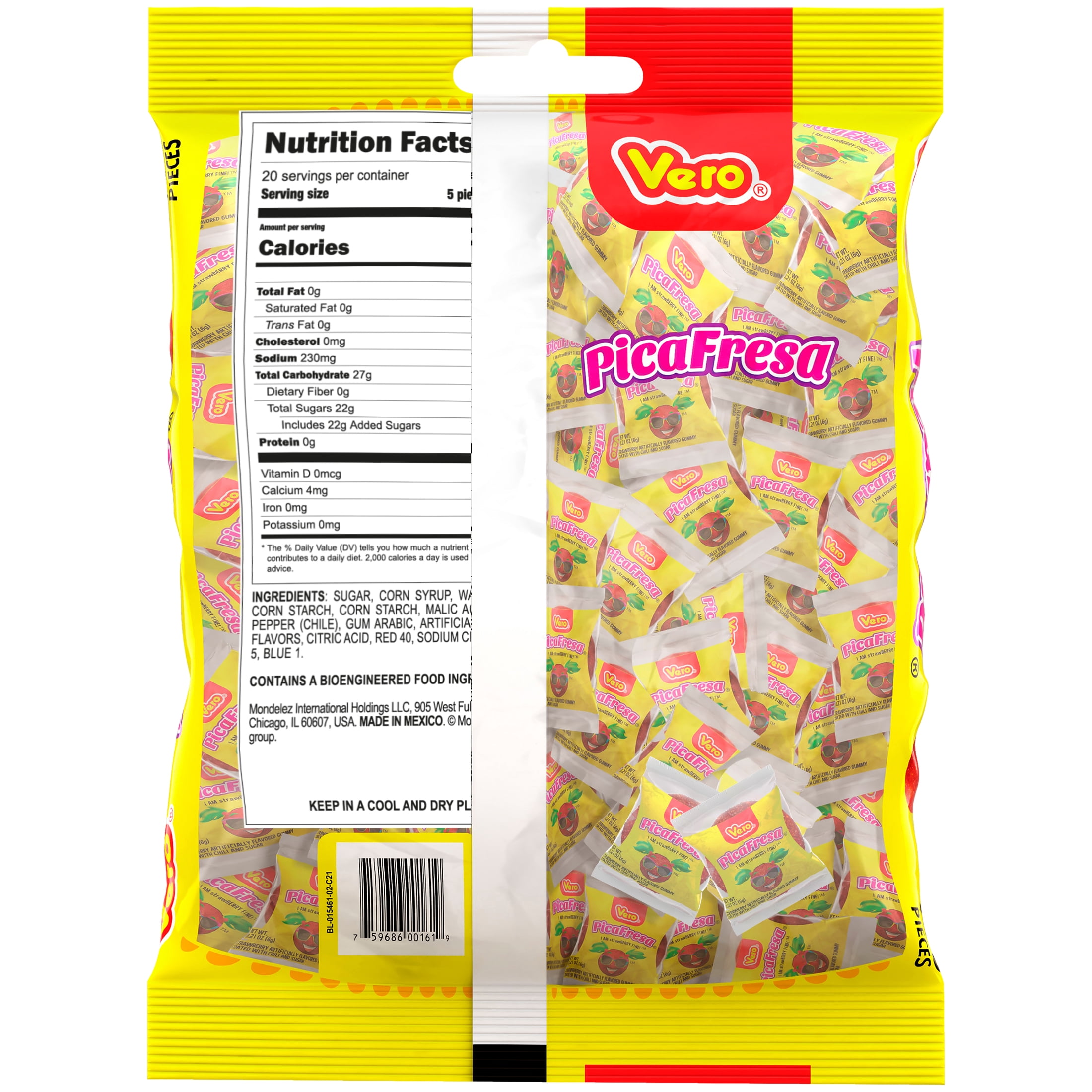 (4 pack) Vero Picafresa Strawberry Gummies with Chili Pepper Powder, 0.21 oz, 100 Count Bag