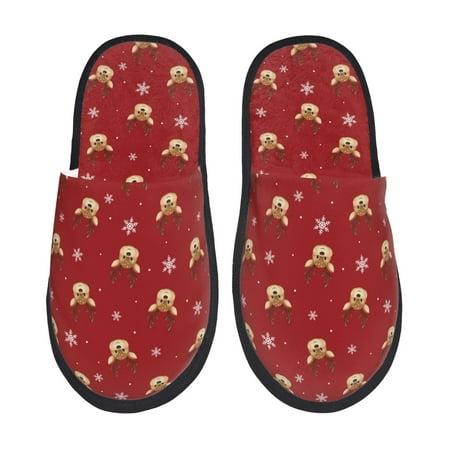 Balery Reindeer Faces Festive Red Slient Indoor Furry Fleece Comfort House Shoes Soft Non-Slip Home Shoes Cotton slippers House Slippers-- Large