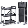 thumbnail image 3 of KFFKFF Foldable Utility Service Cart with Swivel Lockable Wheels 165lbs 3 Shelf, 3 of 9