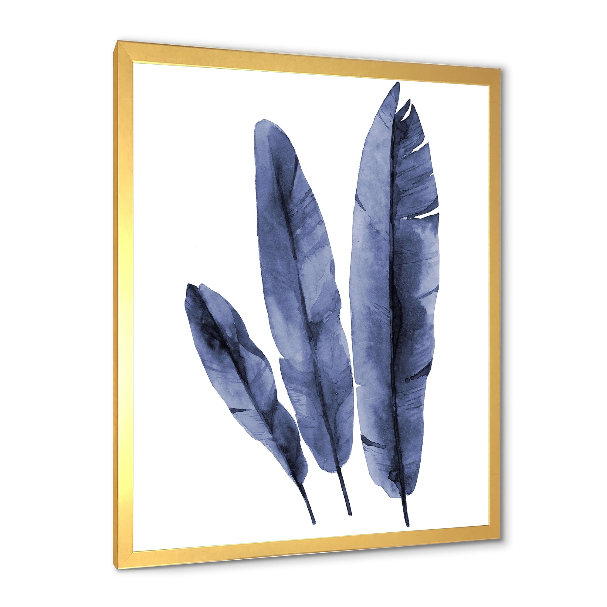 Designart 'Navy Blue Tropical Banana Leaves On White' Tropical Framed Art Print
