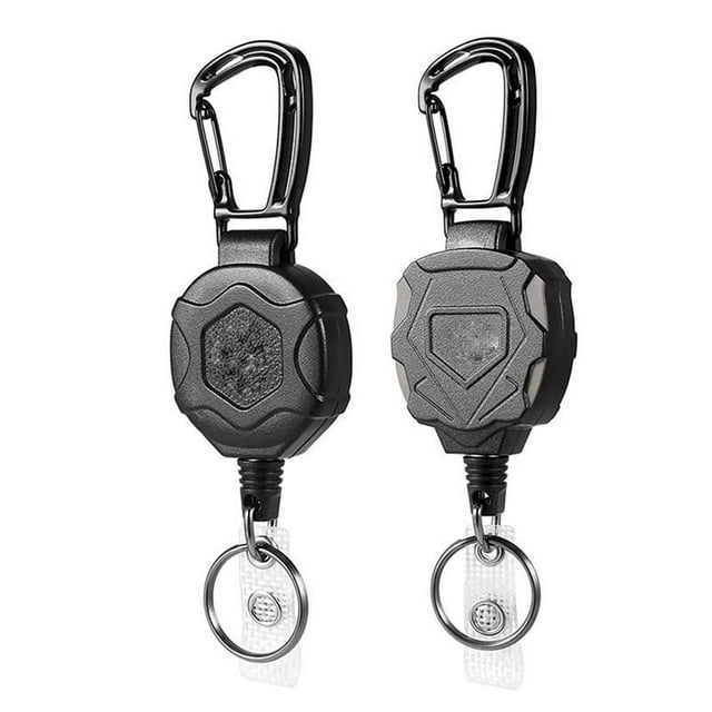 JUNWELL Porte-Clés Rétractable Lot de 2 Porte-Badge Mousqueton Robuste Enrouleur de Badge d'Identité avec Cordon Rétractable en Acier