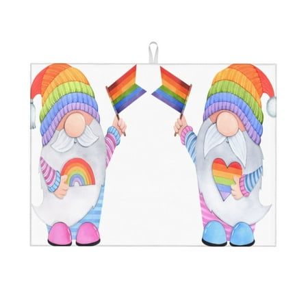 

Tebeau LGBT Gnomes Print Dish Drying Mat for Kitchen Counter Dish Drying Pad with Non-slip Rubber Backed Hide Stain Anti Absorbent for Kitchen Counter Drying Mat