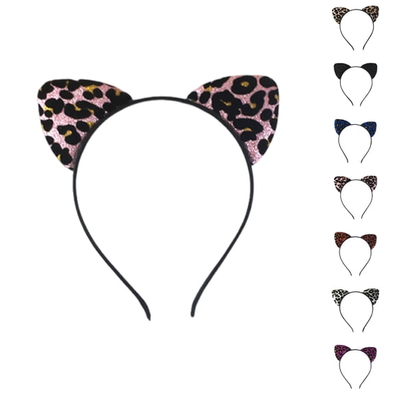 UJNDER Women's Glitter Leopard Print Cat Ear Japanese Style Headband for Cosplay Party Daily Headbands for Women,Pink,One Size