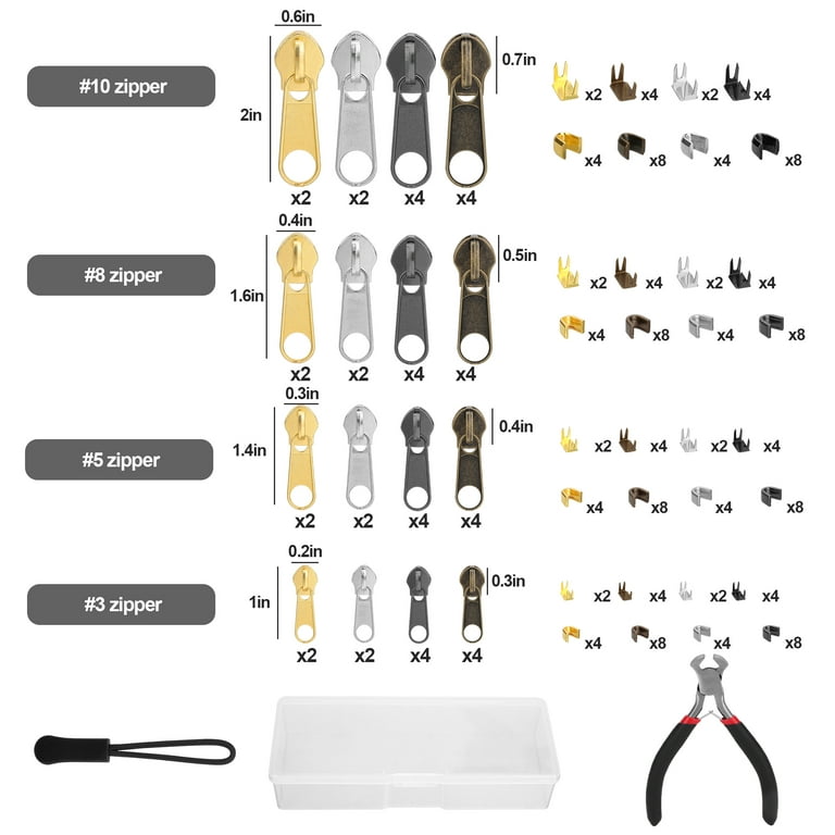 197pcs Zipper Repair Kit, TSV Zipper Fixing Replacement Set Includes Install Plier with Case for Sewing, Size: 4.1 x 2.75