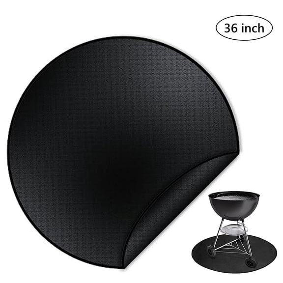 Hengbo 36 inch Fire Pit Mat & Under Grill Mat Round Grill Mat for Outdoor Grill Deck Protector Double-Sided Fireproof BBQ Grill Mat Waterproof Oil-Proof Black