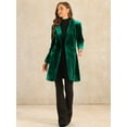 thumbnail image 4 of DARING DIVA Women's Velvet Lapel Double-Breasted Long Outerwear Winter Coats L Dark Green, 4 of 6