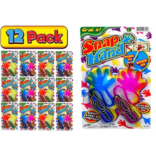 jaru sticky stretchy snap hand toy (12 packs 24 hands) vinyl glitter