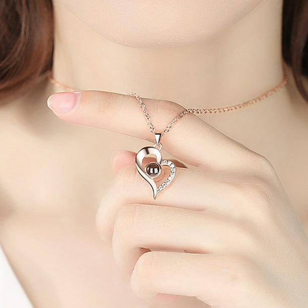 100 Languages Projection Necklace I Love You Necklace with Rose Gift Box Personalized Jewelry for Girlfriend Women Valentine s Day Birthday