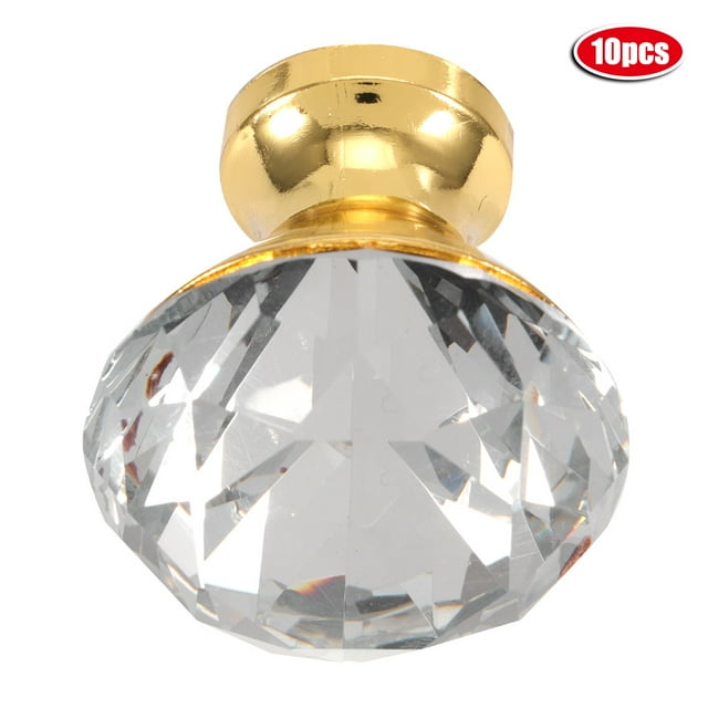10 Pcs Poignée de Porte d'Armoire en Cristal pour Tiroir Knob Accessoire de Meuble avec un design en Cristal Facetté et une base Ton Or. Idéal pour Armoires, Tiroirs et Garde-Robes, Cette Quincaillerie de Mobilier durable et Élégante Rehausse les Projets d'Amélioration de la Maison avec une Élégance Moderne.