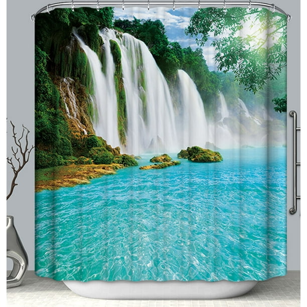 Waterfall SHOWER CURTAIN Paradise Tropical Beach Oasis Fabric 70x70 w