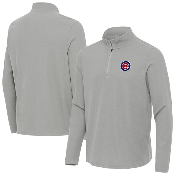 Men's Antigua Heather Gray Chicago Cubs Sync Tri-Blend Quarter-Zip Pullover