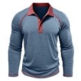 thumbnail image 3 of GEWSEY Mens Long Sleeve Polo Shirts Fashion Casual Raglan Button Polo Tee Collared Golf Shirt (Blue, XL), 3 of 8