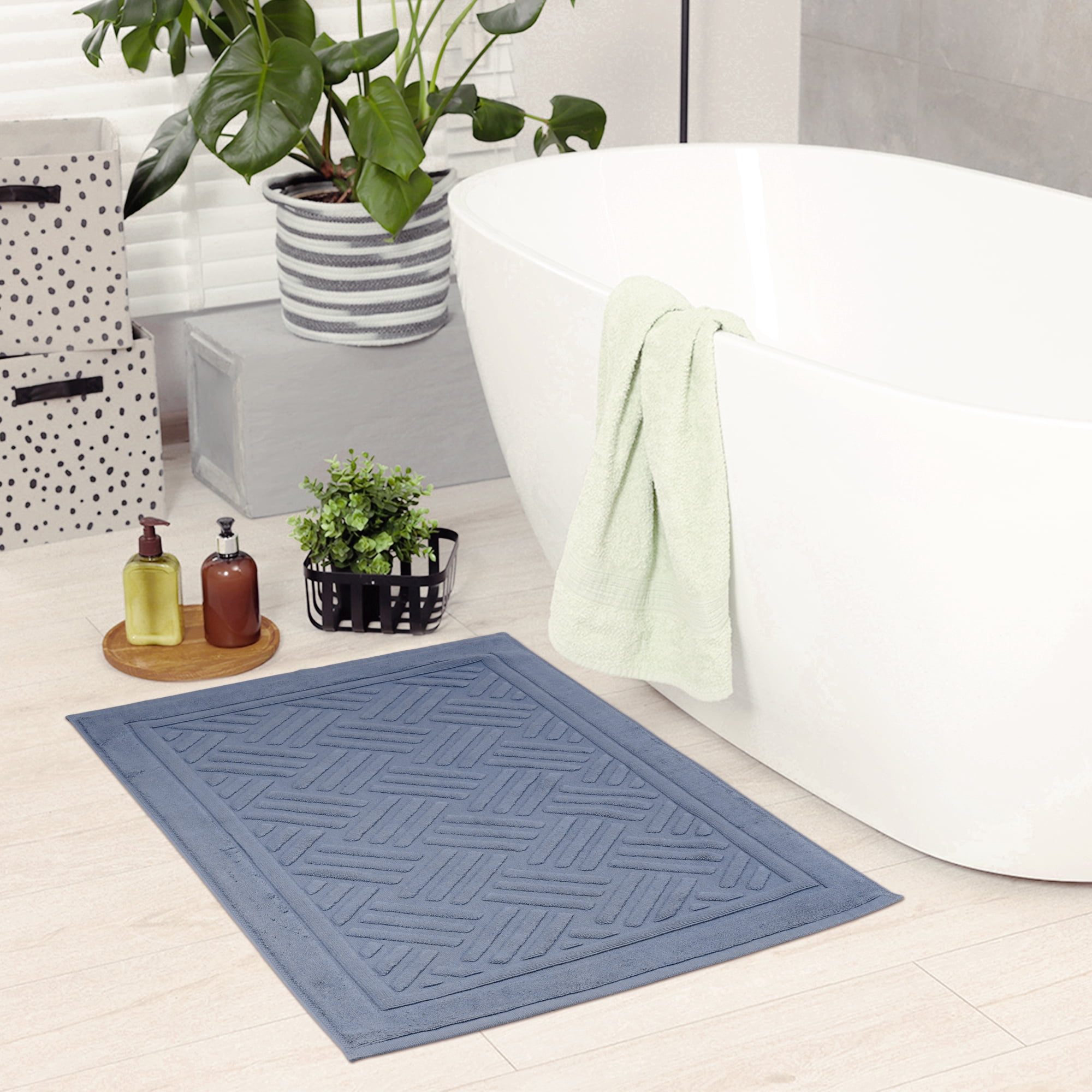 Unique Bargains Cotton Mat Towel Absorbent Floor Bath Rugs for Bathroom Blue 16" x 24"