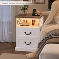 thumbnail image 6 of Hiphuta Farmhouse Set of 2 Nightstands with Charge Station, Wood End Table with 3 Drawers for Adult Bedroom, LEDS Bedside Table for Living Room, White, 6 of 8