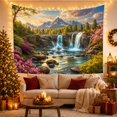 thumbnail image 2 of Waterfalls Cascade Over Rocky Ledge with Alpine Forest Mountains, Serene Boho for Nature Lovers, Scenic Wall Art, Housewarming Gift, Tapestry Wall Hanging for Bedroom and Living Room, 2 of 6