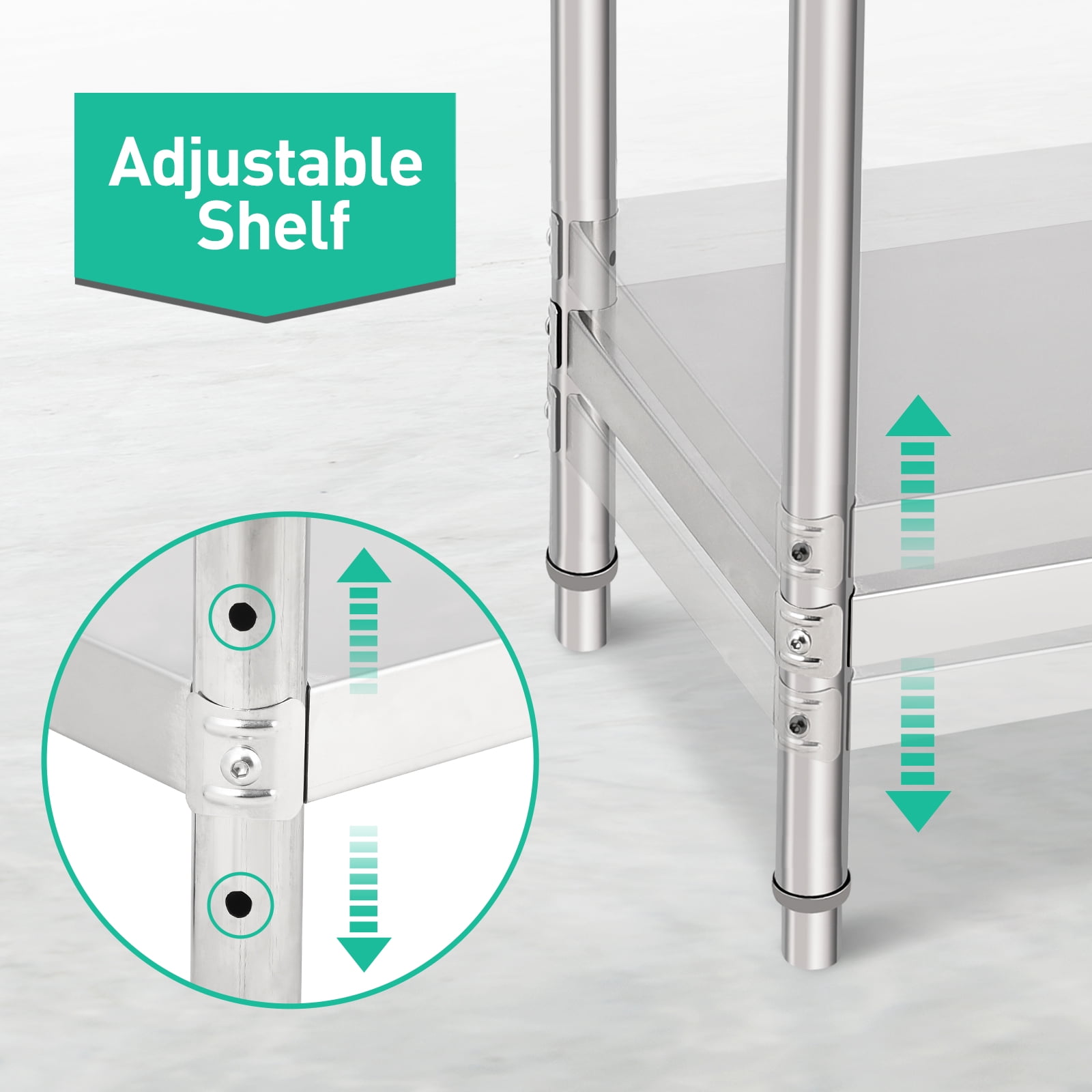COZONY Stainless Steel Worktable without Casters, 60 * 24 * 35", Heavy-Duty Metal Table Cart without Backsplash, Commercial Workstation for Restaurants, Homes, and Hotels, Silver