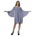 thumbnail image 4 of Moomaya Royal Blue Womens Off Shoulder Summer Beach Dress Cotton Vacation Dress With Bell Sleeves - M, 4 of 7