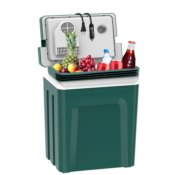 SubSun 27 Quart Electric Cooler and Warmer with Handle, 25L Portable Thermoelectric Fridge for Vehicles & Trucks, 12 Volt Car Fridge Cooler with 12V DC & 110 AC for Camping, Travel & Picnics, Grey