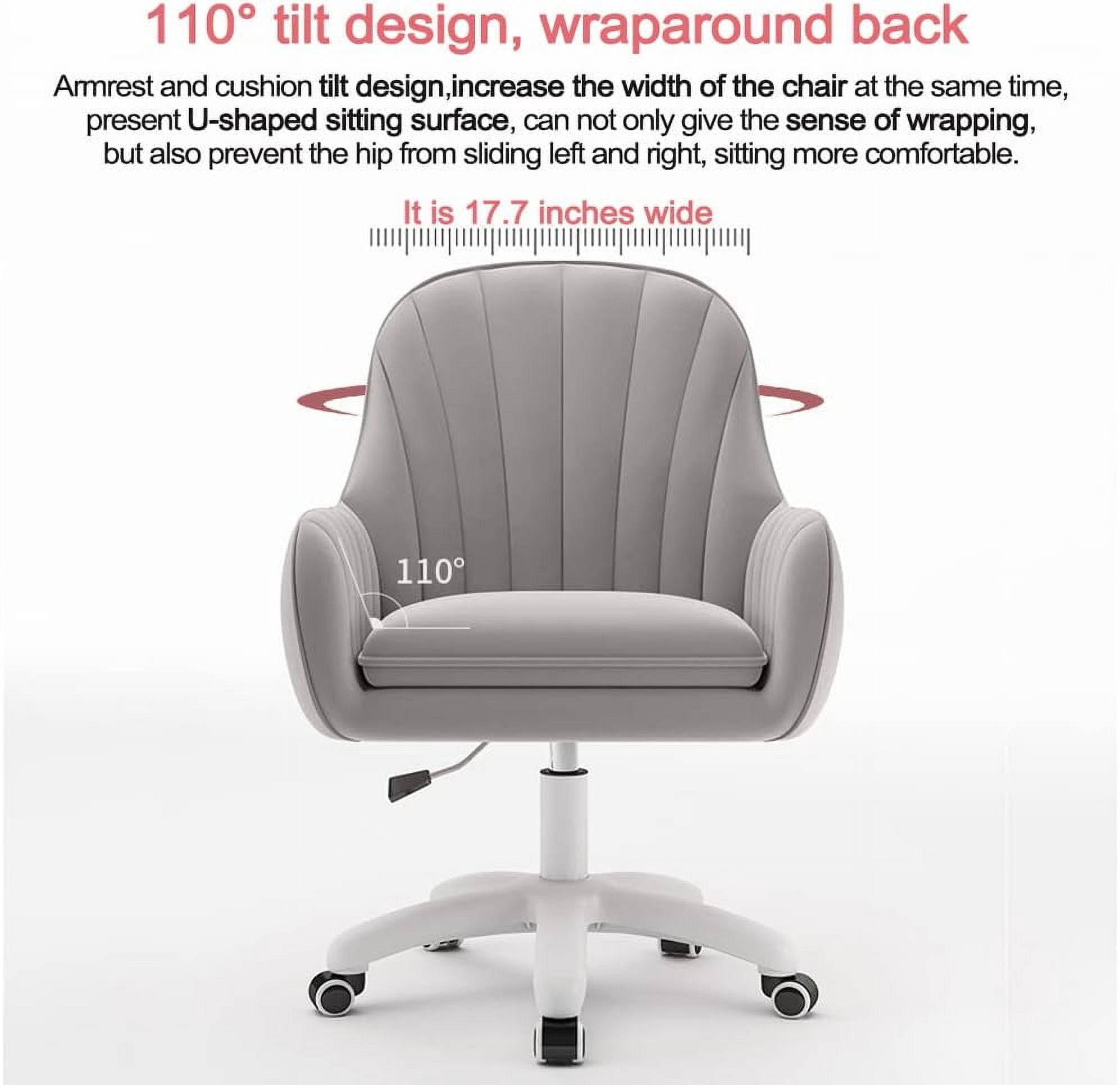 WXJHL Home Office Chair Computer Chair with Mid-Back Upholstered Modern Tufted Computer Task Chair Swivel Height Adjustable Velvet Accent Chair.（Grey）
