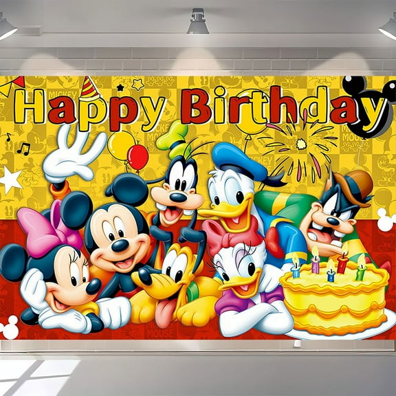 Mickey and Minnie cartoon-themed birthday flags, background flags, children's party decorations, photography, photo props, 150*100CM