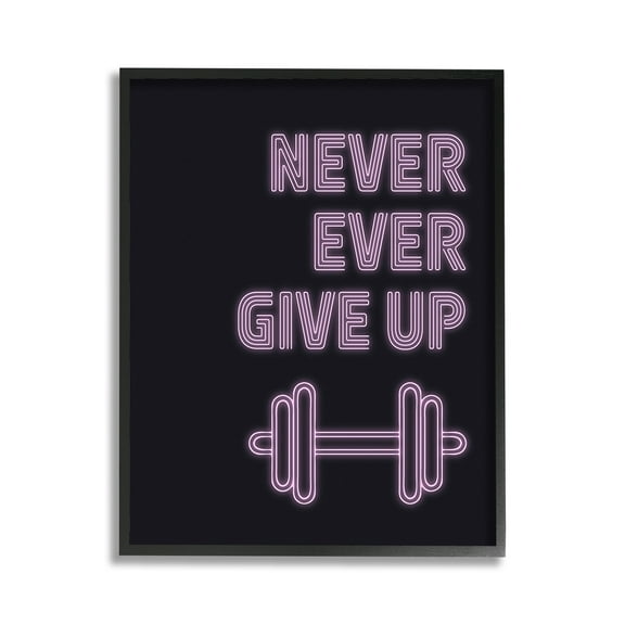 Stupell Industries Never Ever Give Up Inspirational Painting Black Framed Art Print Wall Art, 11 x 14