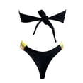 thumbnail image 3 of FAOWME Bikini Set For Women Color Block Strapless Comfortable Elegant Two Piece Swimsuit For Holiday Vacation Beach,Yellow,S, 3 of 5
