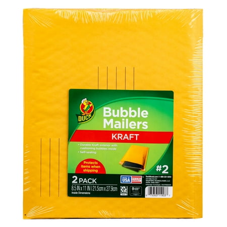 Duck Self-Seal Kraft Bubble Mailer #2, 8.5" x 11", Solid Print, 2 Pack