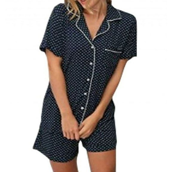 Womens 2 Piece Pajamas Set Short Sleeve Sleepwear Button-Down Shirt and Shorts Set