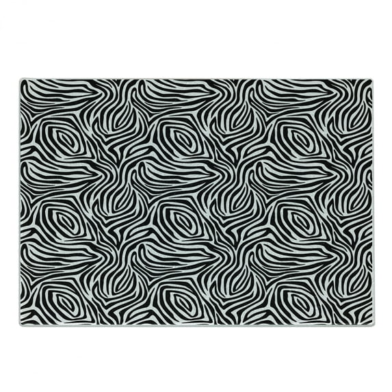 Stripes Cutting Board, Zebra Skin Pattern with Abstract Lines Monochrome Wild Animal Hide Design, Decorative Tempered Glass Cutting and Serving Board, Small Size, Black White, by Ambesonne