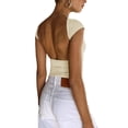 thumbnail image 5 of nvzhuang Women's Summer Tops, Short Sleeve Backless Solid Color Slim Fit T-Shirts Streetwear, 5 of 6
