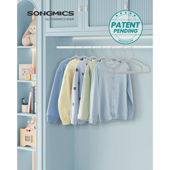 50-Pack Kids Velvet Hangers, 14x8 Inch Non-Slip Children's Hangers with Wide Shoulder Notches & Swivel Hook, Space-Saving Closet Organizers, Dove Gray