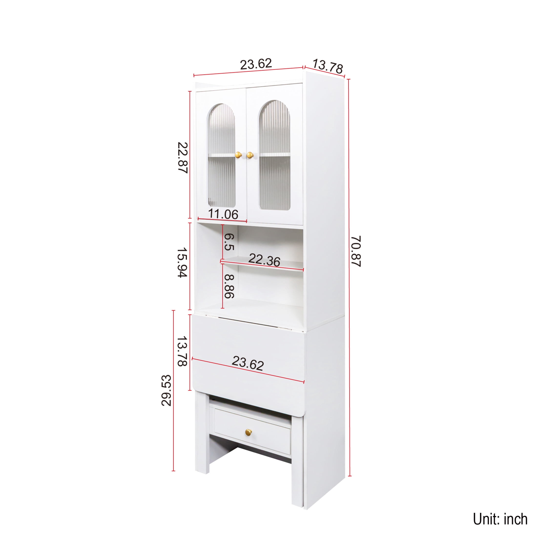 Noble House Maddox 23.6" Fold-Out Convertible Desk Cabinet, Space-Saving Writing Table with Shelf and Drawer, White
