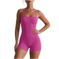 thumbnail image 2 of Pounoo Workout Sets for Women Ribbed Halter Neck Square Neck Bodysuit with High Waist Shorts Casual Gym Running Beach Matching Outfits, 2 of 5
