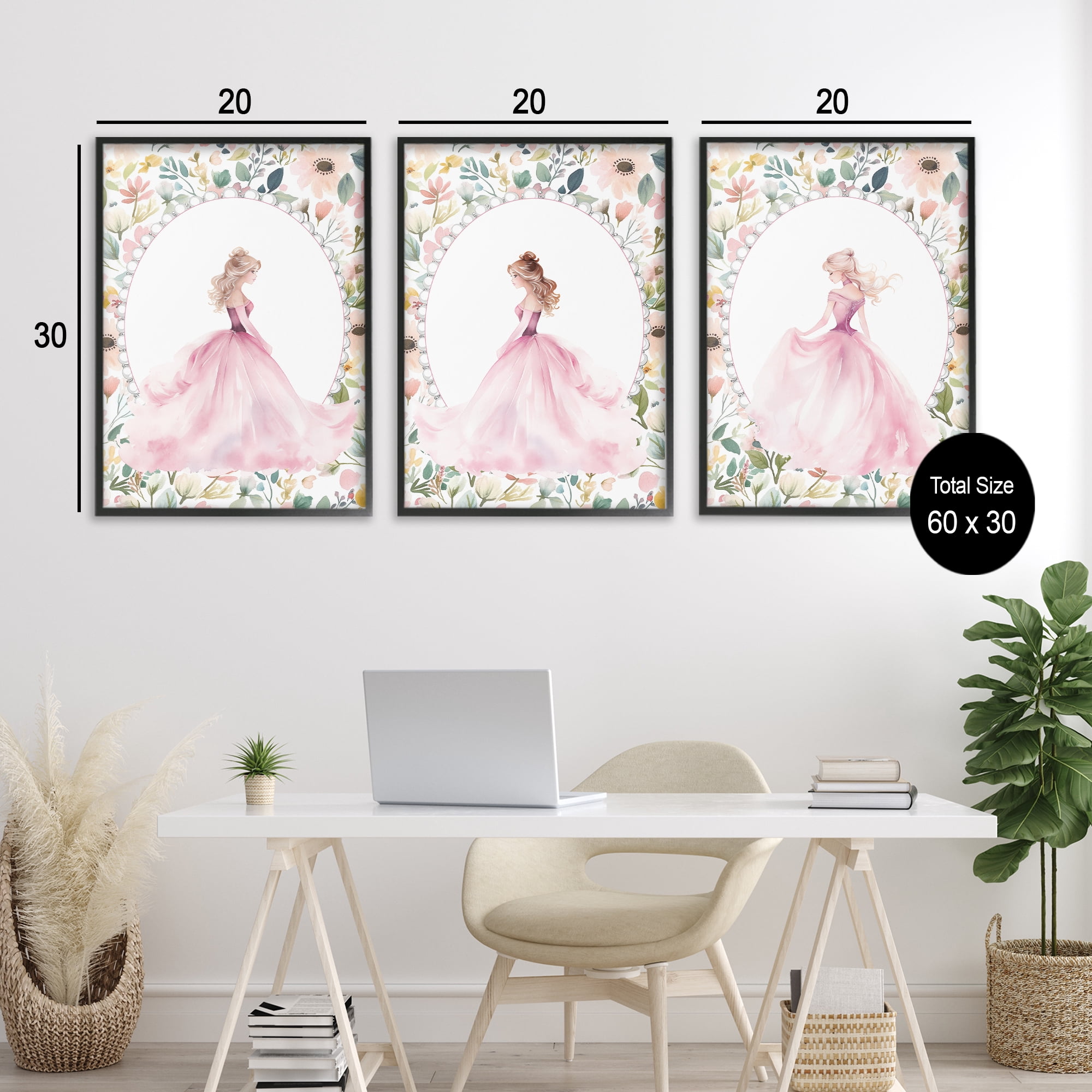 Stupell Industries Bordered Princess Love 3 Piece Black Framed Giclee Art Set, design by Christine Simpson Art