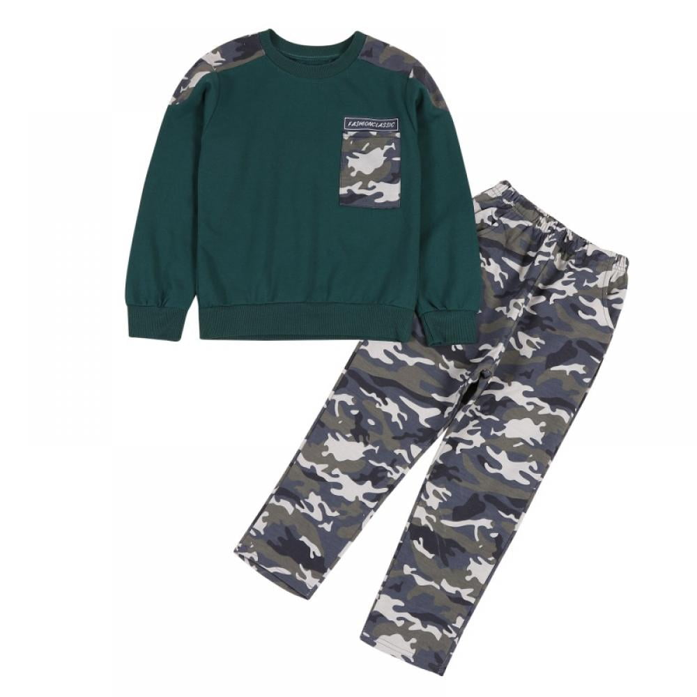 Kid Baby Boy Camouflage Outfit Set,Long Sleeve Casual T-shirt Solid ...