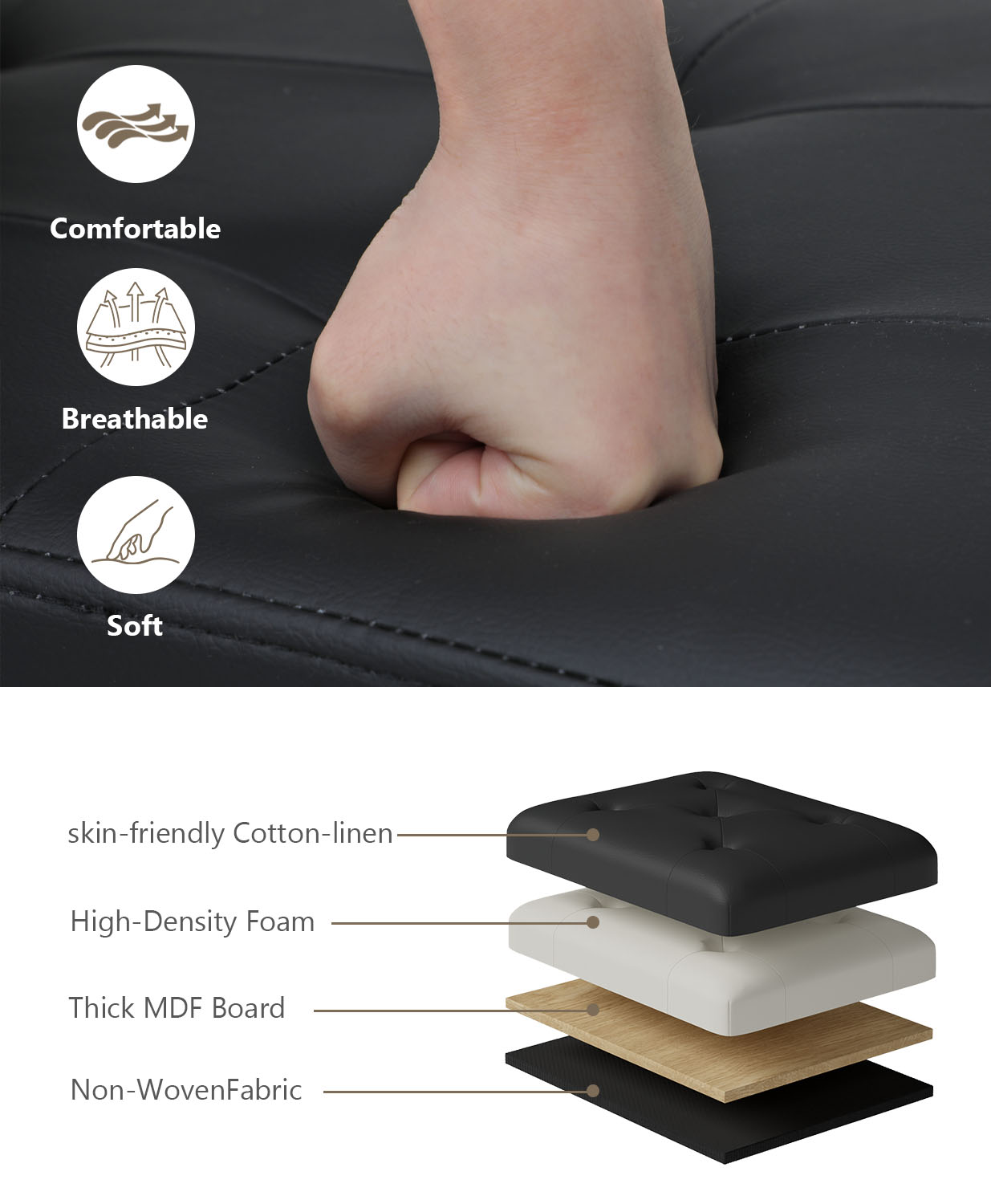 OSM Foot Stool Ottoman, Small Ottoman Foot Rest with Legs, Rectangle Foolstool Ottomans for Couch, Ottoman Foot Stools for Living Room Entryway (Black)