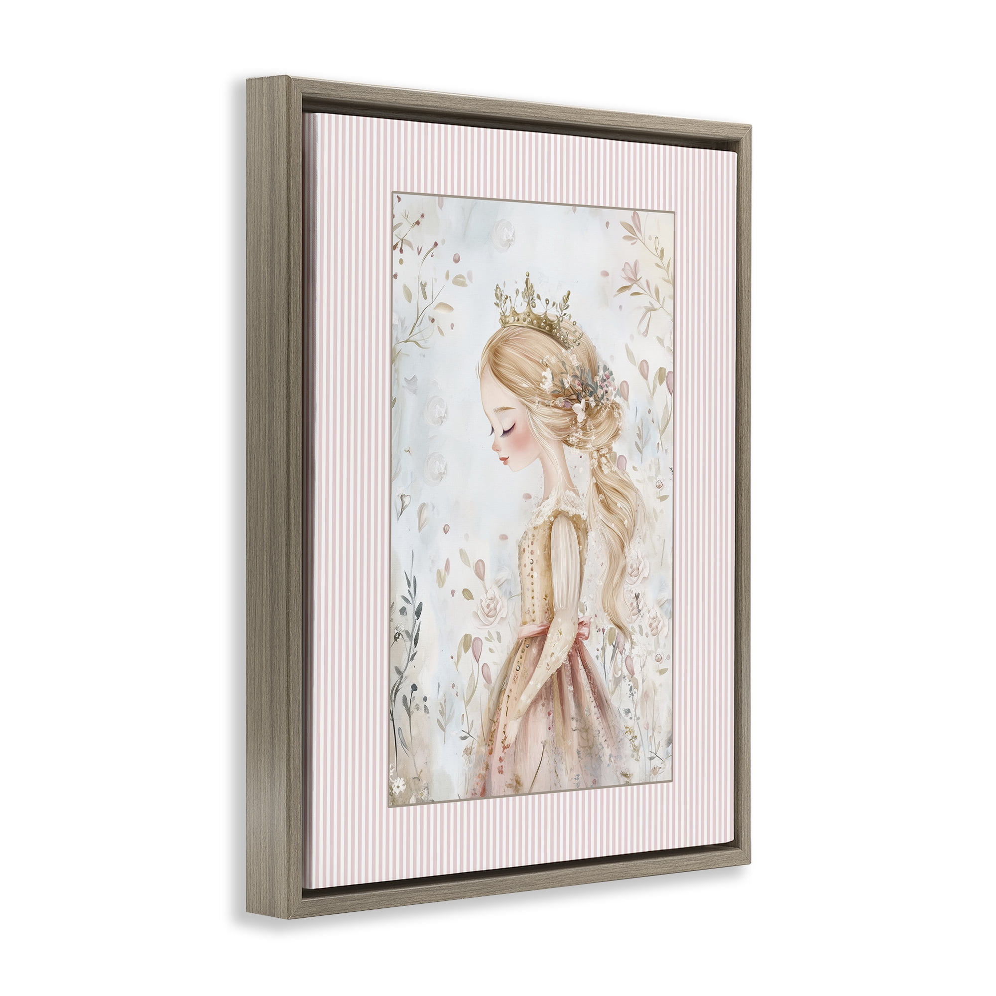 Stupell Industries Enchanted Dreams Princess Brown Framed Floater Canvas Wall Art, design by Christine Simpson Art