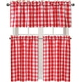 thumbnail image 2 of 3 Piece Semi Sheer Kitchen Curtains - Light Filtering Buffalo Plaid Tier and Valance Window Curtains Set, Red and White, 2 of 6