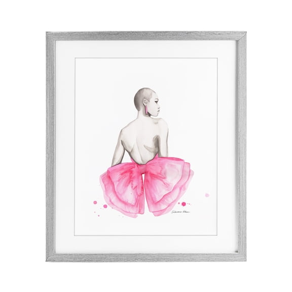 Stupell Industries Contemporary Pink Bow Portrait From Behind Gray Framed Print Under Glass, 13 x 16, by Simone Elum