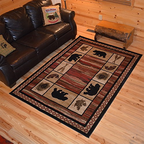Rustic Lodge, Bear Cabin 4x5 Area Rug, 3`11"x5`3" Multi 7463