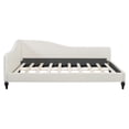 thumbnail image 3 of Full Size Daybed, Linen Daybed Frame with L-Shaped Semi-Enclosed Design and Solid Wood Legs, Slat Supports, for Apartment, Living Room, Office, Guest Room (Beige), 3 of 7