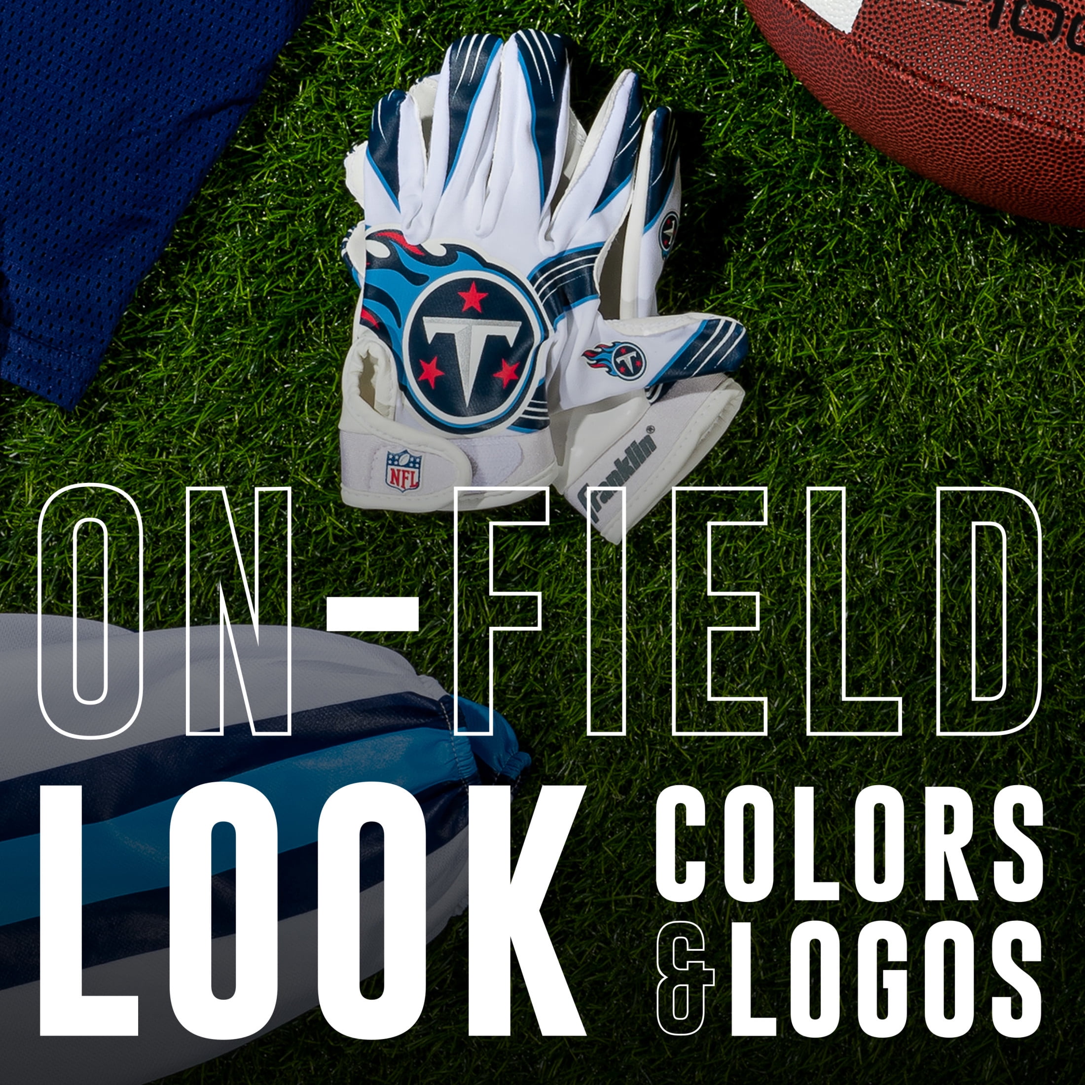 Franklin Sports Tennessee Titans Youth NFL Football Receiver Gloves - Official NFL Team Logos - Kids Football Gear + Accessories - Youth M/L Pair