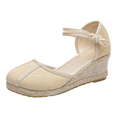 

Mackneog Women Summer Weave Comfortable Wedges Shoes Beach Round Toe Breathable Sandals Gift on Clearance