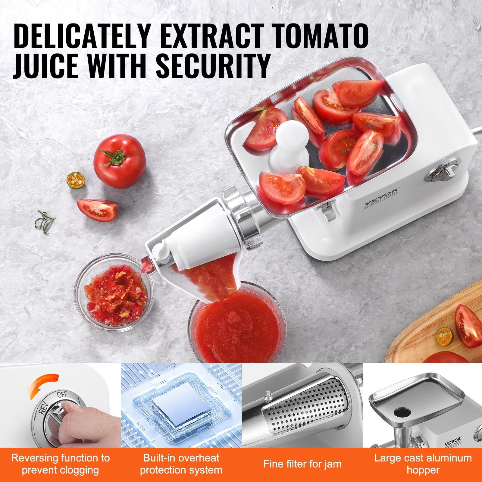 5.5 LBS/Min 700W Electric Tomato Strainer - Home Tomato Sauce Maker Machine, Food Mill for Canning, Puree, Juicing (Stainless Steel)
